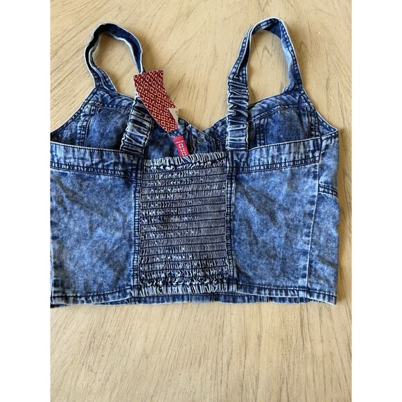 NWT Denim Jean Corset Bustier Crop Tank Top Country Western Cowgirl Pearl Snap 4 - Picture 4 of 12